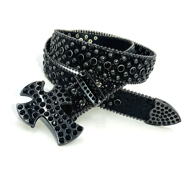 Black Cross Buckle Rhinestone Belt | The Rhinestone Belts display picture 3