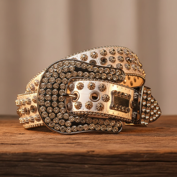 Silver Rhinestone Western Belt with Starburst Studs – Luxury Handmade Designer Gift Bling