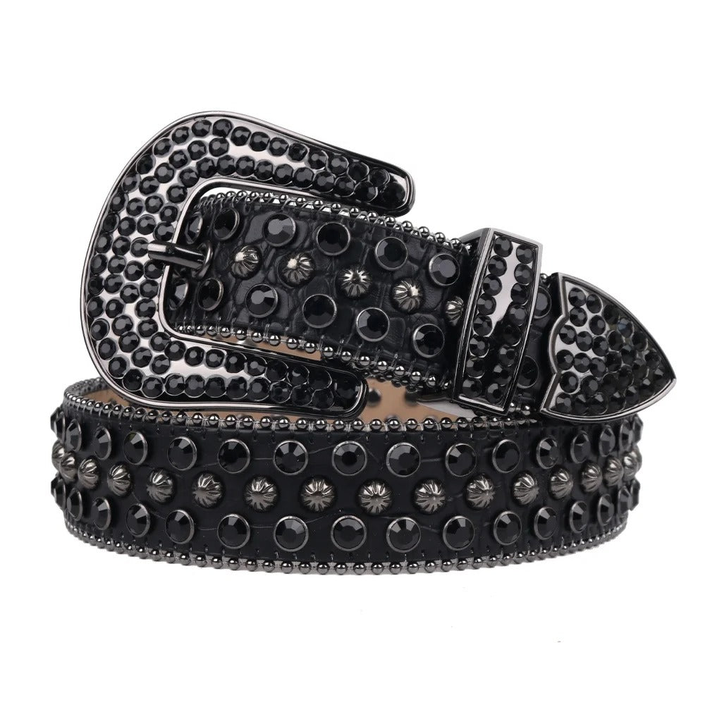 All-Black Rhinestone Belt with Star Studs