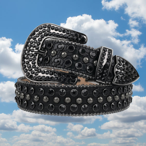 All-Black Rhinestone Belt with Star Studs