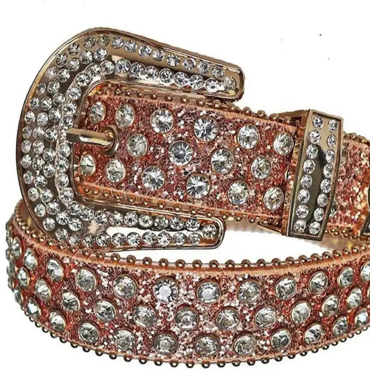 Brown with Crystal Studs on Brown Strap Rhinestone Belt
