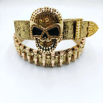 Gold Skull Rhinestone Belt with Gold Bullet Strap