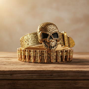 Gold Skull Rhinestone Belt with Gold Bullet Strap