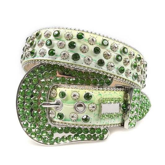 Green Rhinestone Western Belt with Starburst Studs