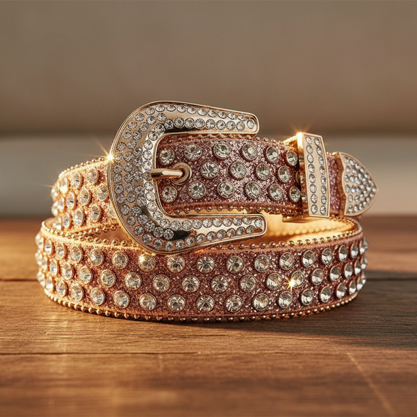 Brown with Crystal Studs on Brown Strap Rhinestone Belt