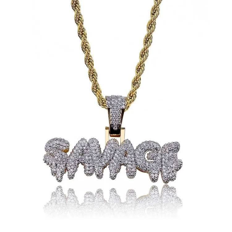 Personalized Iced Out CZ Name Necklace  Drip Bubble Font with Rope Chain