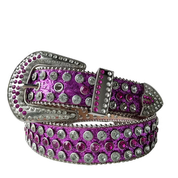 Hot Pink belt with silver and pink gemstones on a white background