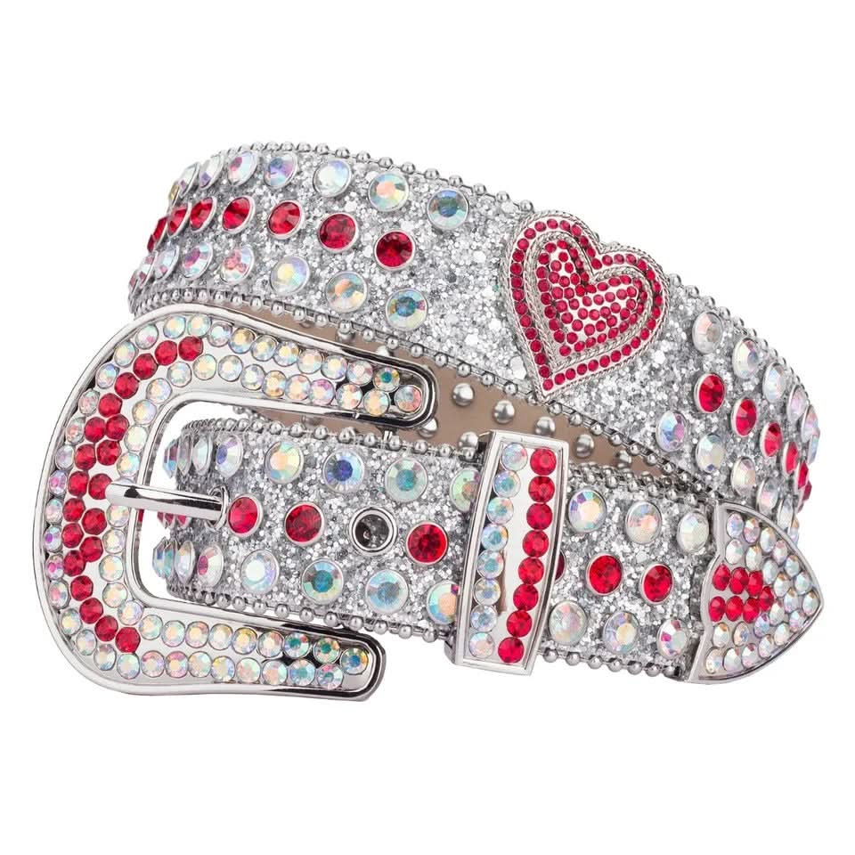 Red Heart Rhinestone Belt with Silver Glitter Belt