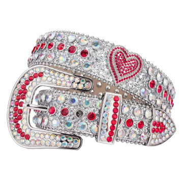 Red Heart Rhinestone Belt with Silver Glitter Belt