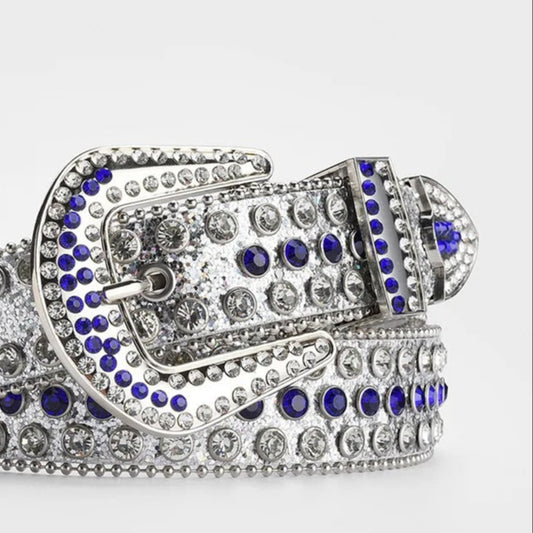 Silver Strap With Silver & Blue Studded Rhinestone Belt