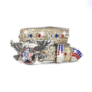 American Eagle Star Blue, White & Red Rhinestone Gold Belt