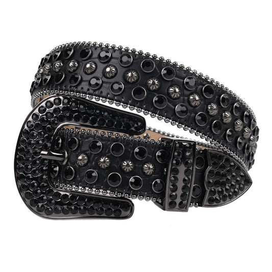 All-Black Rhinestone Belt with Star Studs