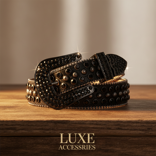 All-Black Rhinestone Belt with Star Studs