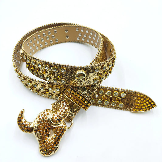 Bull Head Rhinestone Belt
