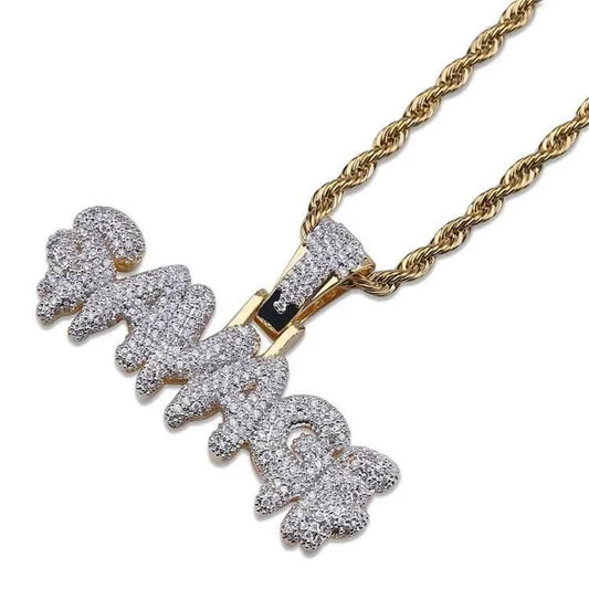 Personalized Iced Out CZ Name Necklace  Drip Bubble Font with Rope Chain