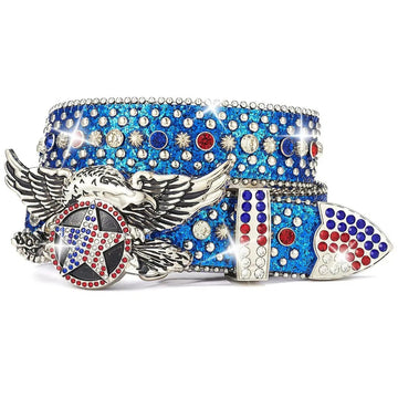 American Eagle Star Blue, White & Red Rhinestone Blue Belt