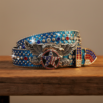American Eagle Stern, blau, weiß und rot, Strass-Gürtel