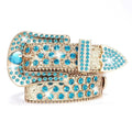 Cristal Heart Rhinestone Belt with Blue Heart Buckle & Gold Glitter Strap. Unisex Western glam – secure stones, premium design, bold sparkle.
