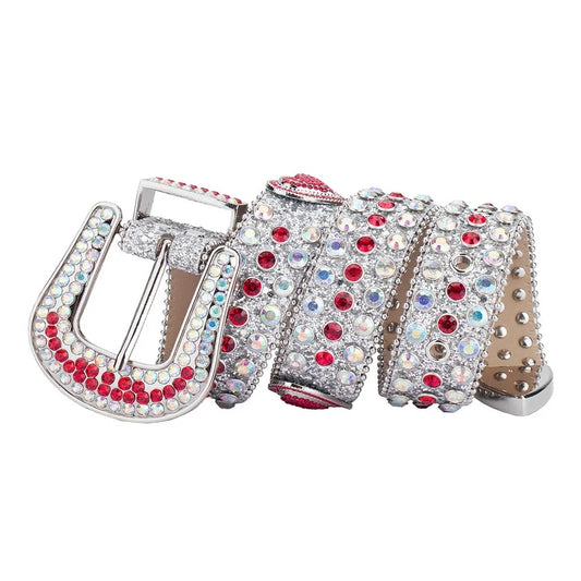 Red Heart Rhinestone Belt with Silver Glitter Belt