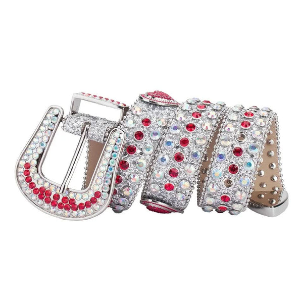 Red Heart Rhinestone Belt with Silver Glitter Belt