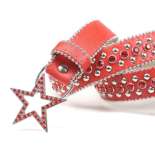 Red Rhinestone Belt with Star Charm Buckle