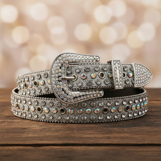 Silver Strap With Silver Studs Rhinestone Belt
