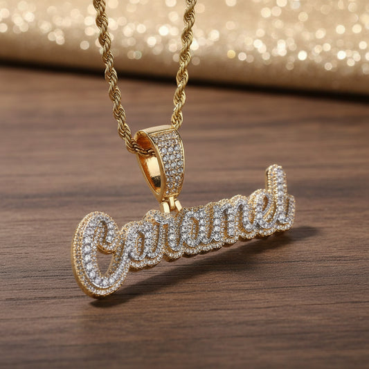 Cursive Rhinestone Name Necklace-Rhinestone Custom Name Necklace-The Rhinestone Belts