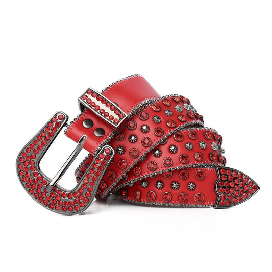 Red Rhinestone Western Belt with Starburst Studs