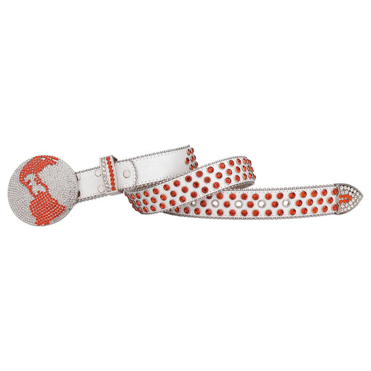 Red Globe Buckle with Crystal Red Studs Rhinestone Belt
