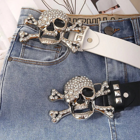 White Punk Rock Skull Gothic Rhinestone Belt