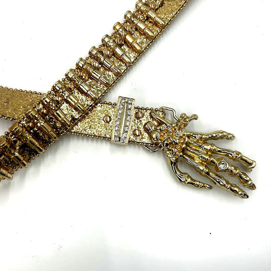 Gold Skeleton Hand Rhinestone Belt Gold Bullet Strap