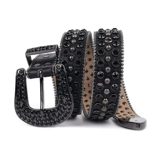 All-Black Rhinestone Belt with Star Studs