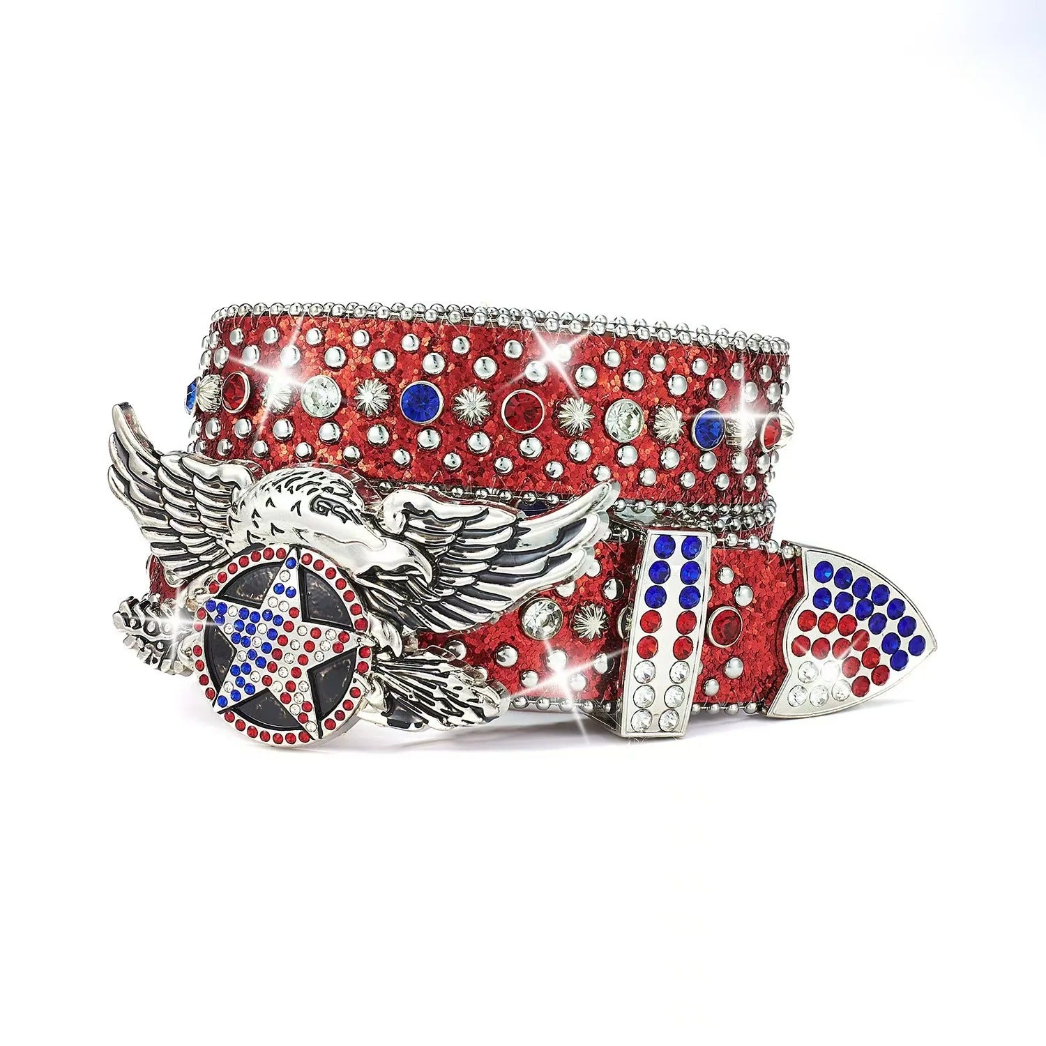 American Eagle Star Blue, White & Red Rhinestone Red Belt