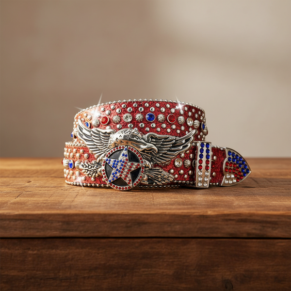 American Eagle Stern Blau, Weiß & Rot Strass Rot Gürtel