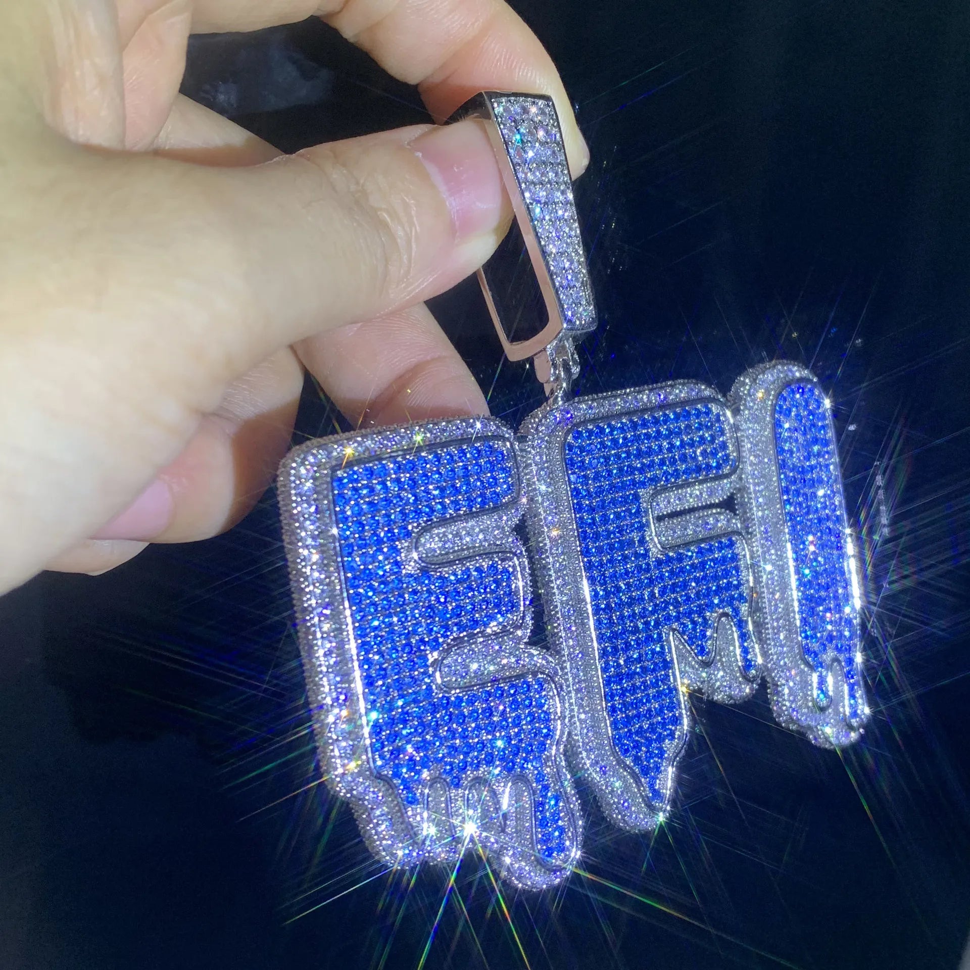 Blue Dripping CZ Custom Name Necklace-Rhinestone Custom Name Necklace-The Rhinestone Belts