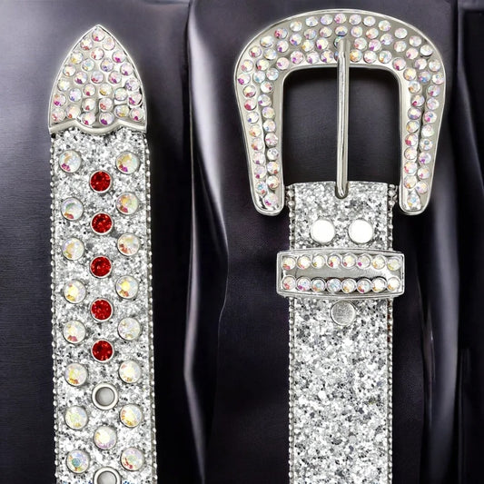 Red Heart Rhinestone Belt with Silver Strap