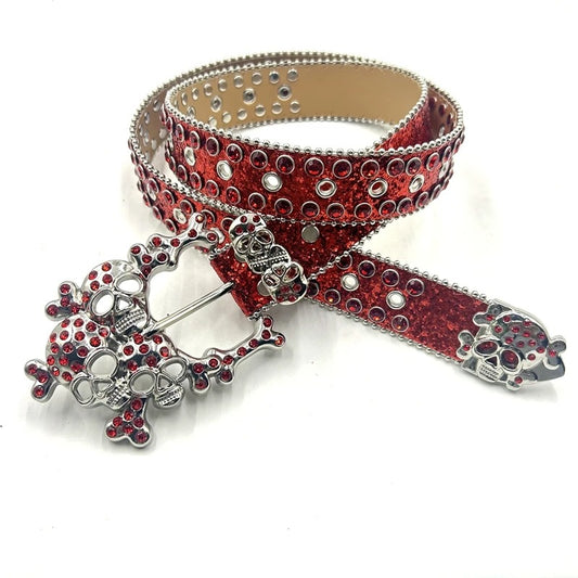Red Skulls Rhinestone Belt