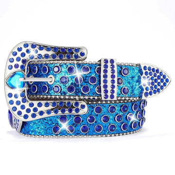 Blue Rhinestone Belt with Heart Buckle – Blue Glitter Strap