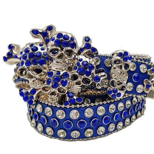 Punk Rock Skulls Blue Belt with Blue and Crystal Rhinestone Belt