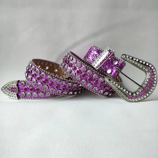 Purple Crystal Rhinestone Glitter Belt with Purple Strap