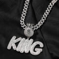 Rhinestone $ bag necklace charm with openwork chain and custom name letters