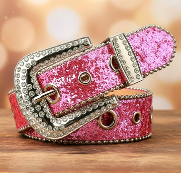 Roter Strassgürtel mit Herzschnalle und Glitzerband
