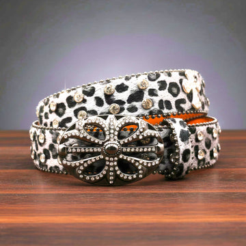 Gray Animal Print Rhinestone Belt