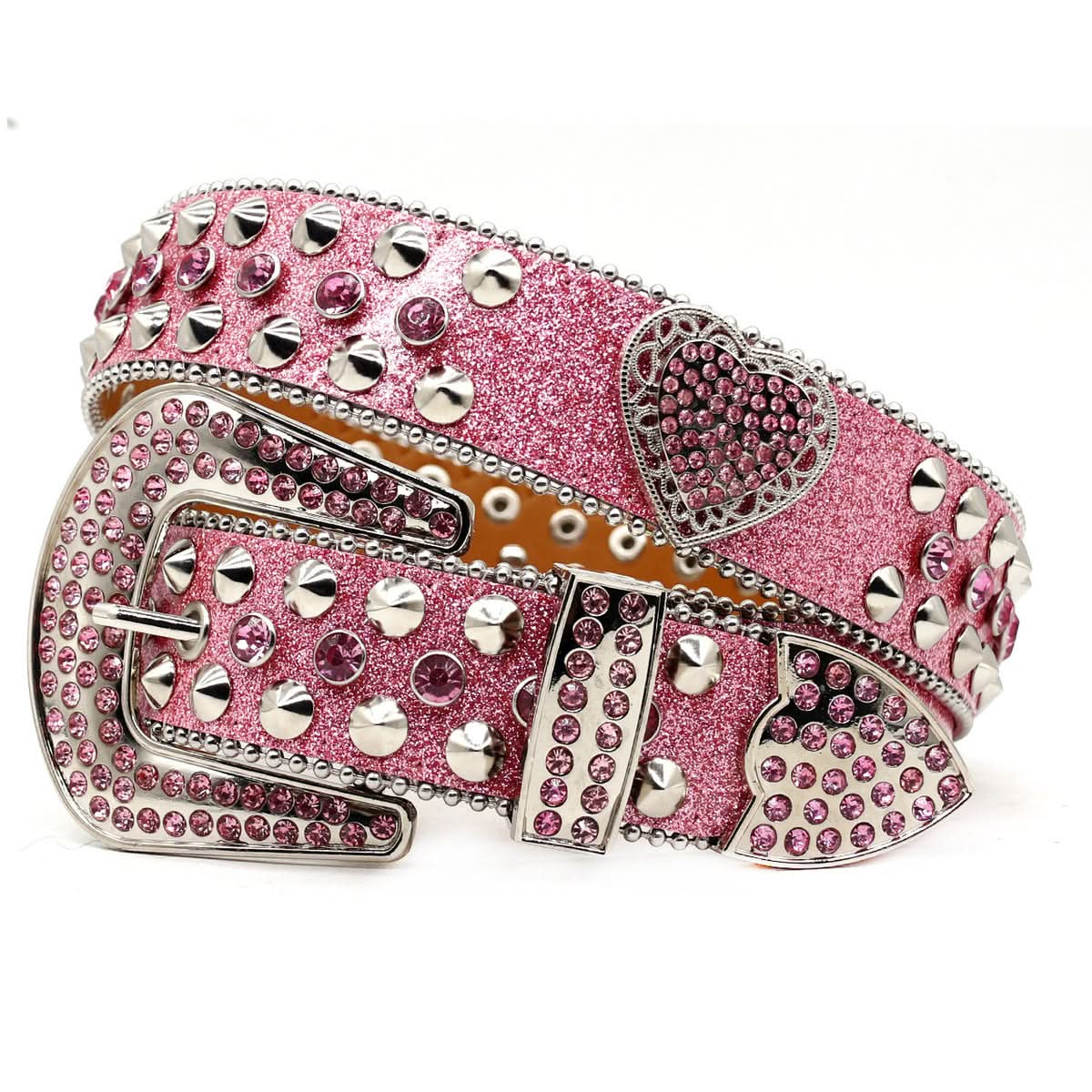 Retro Jeri Hart Design Pink Orange Leather Studded Jeweled Heart Western Belt No.240 handmade Vintage Reproduction Studded Jeweled Cowboy  main image 2