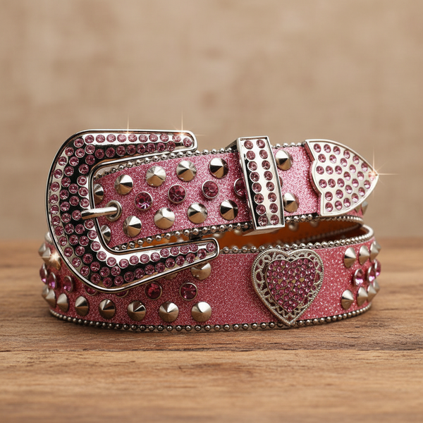 Pink Heart Rhinestone Belt with Pink Glitter Belt