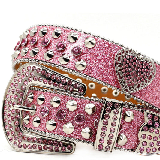 Pink Heart Rhinestone Belt with Pink Glitter Belt