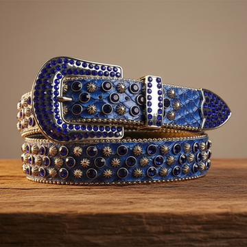 Starburst Stud and Blue Crystal Rhinestone Texure Belt