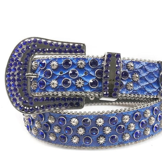 Starburst Stud and Blue Crystal Rhinestone Texure Belt