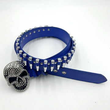 Skull Rhinestone Belt with Bullets Blue Strap