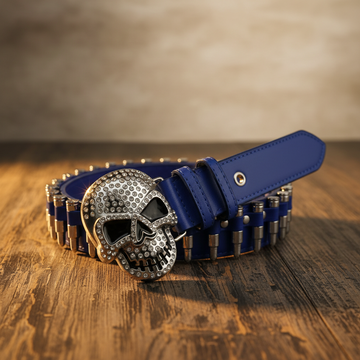 Skull Rhinestone Belt with Bullets Blue Strap
